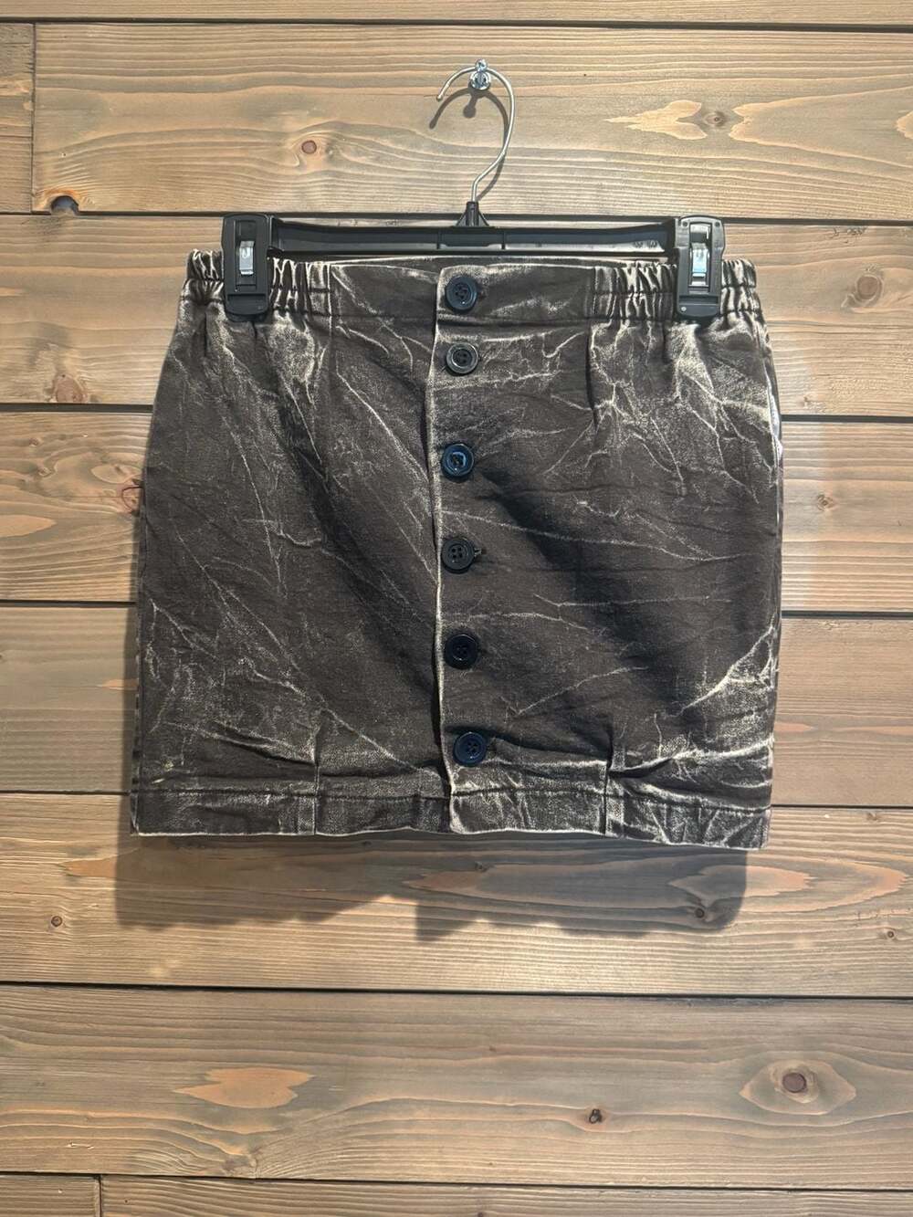 Vintage Acid Wash Denim Mini Skirt Button Front Medium